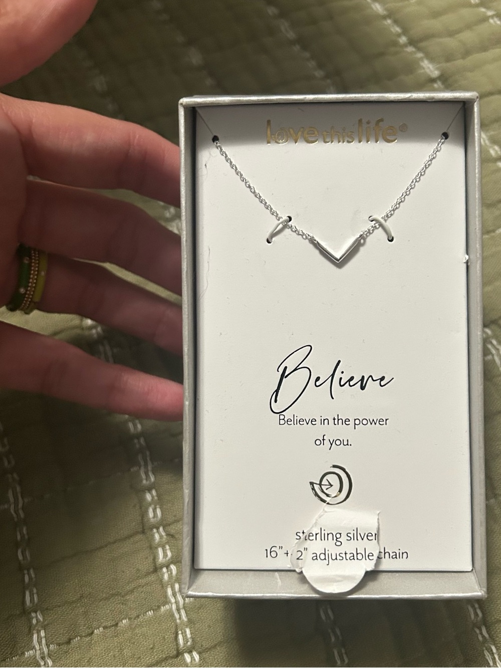 Love This Life "Believe" Sterling Silver Chevron Pendant Necklace NEW Kohls